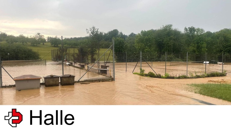 Hochwasserschutz und Wiederaufbau der Tennisplätze - Halle